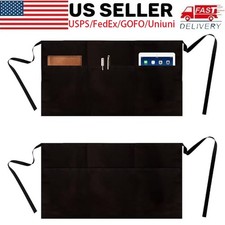 3-Pocket Black Half Apron 2 Pack, Server Waitress Short Waist Apron for Work