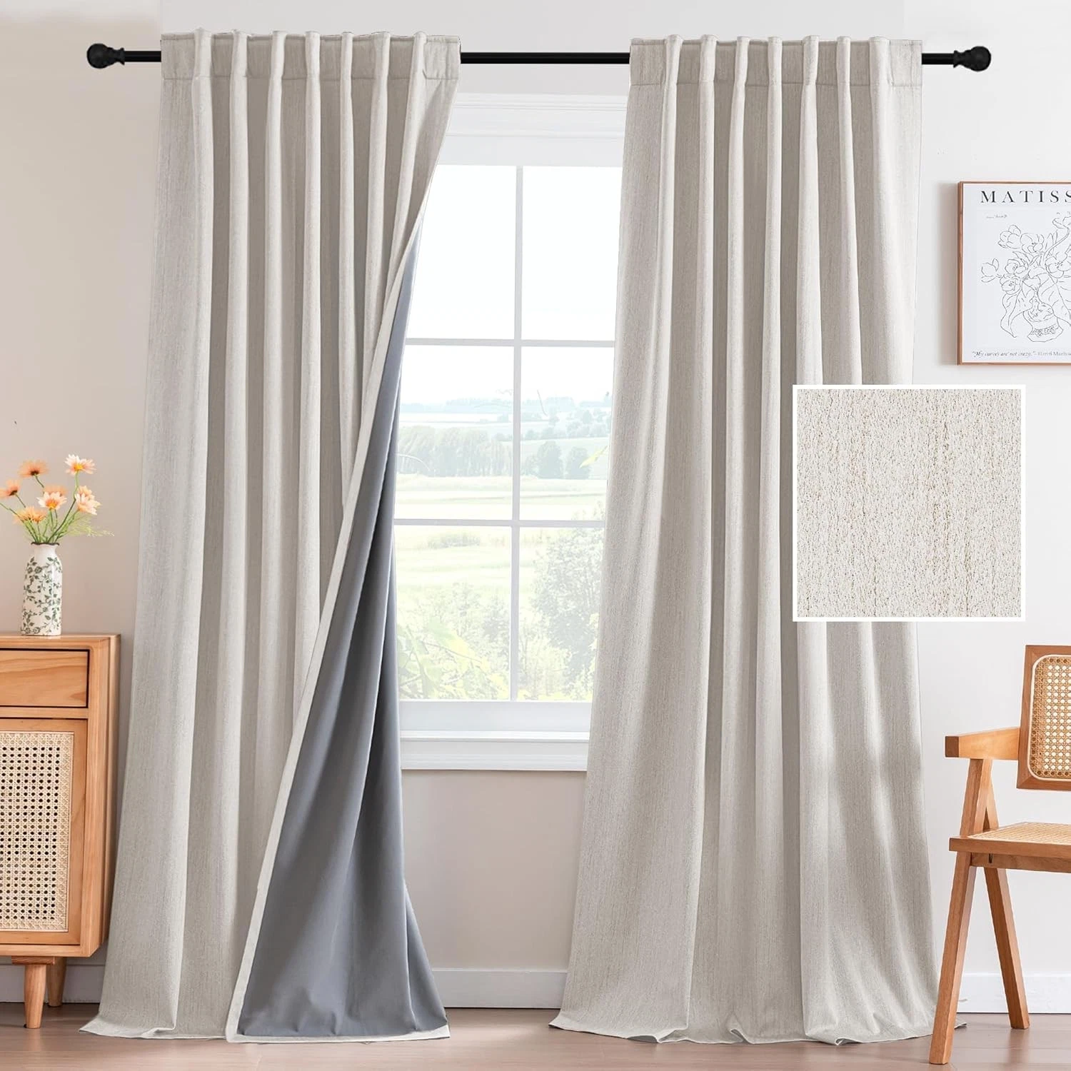 Upgraded 100% Blackout Curtains 96 Inches Long Back Tab Full Light Blocking