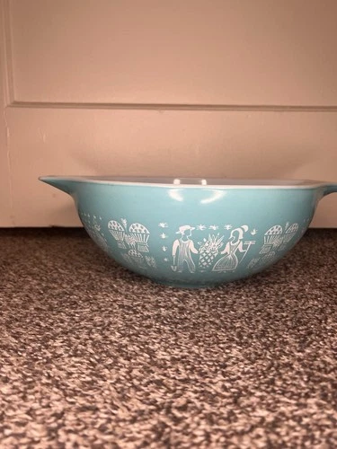 Vintage PYREX Turquoise AMISH BUTTERPRINT 4 QT Cinderella Mixing Bowl #444