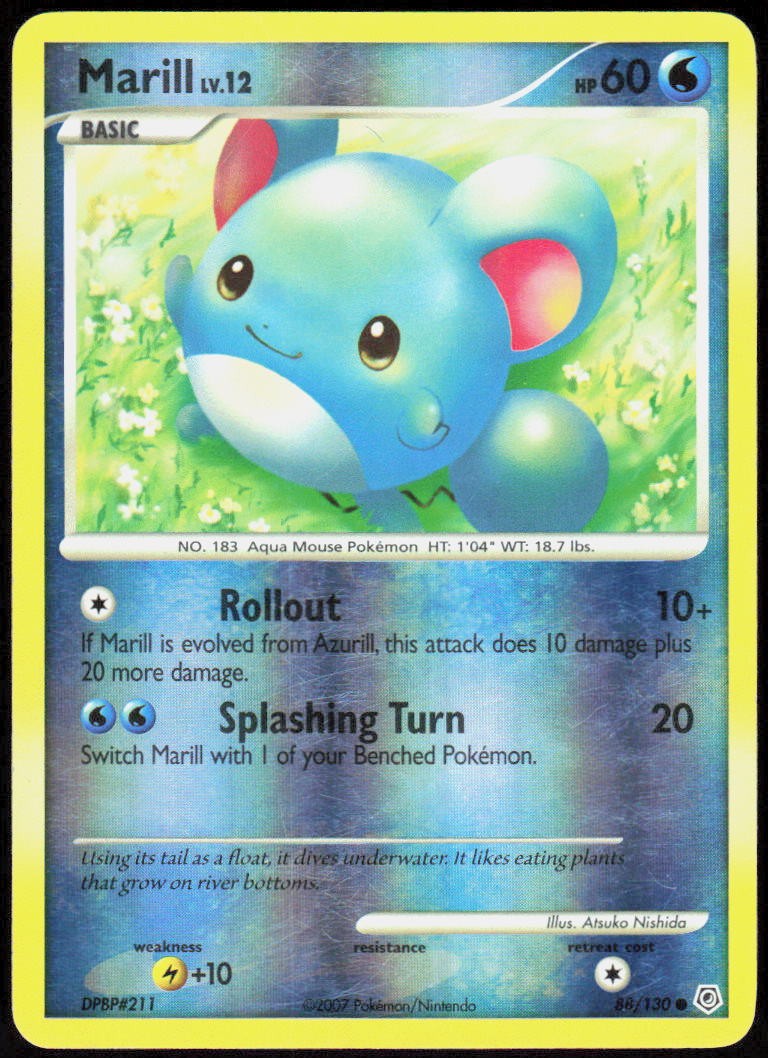 Marill 88/130 Common Diamond & Pearl Pokemon Reverse Holo Moderately Played