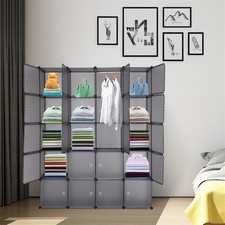 20 Cubes Organizer Closet Cabinet with Hanging Rod Stackable Storage Shelves US