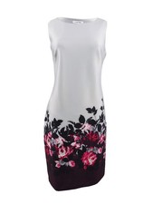 Calvin Klein Women's Petite Border-Print Scuba Sheath Dress (4P Aubergine Multi)