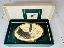 Vintage Barlow Western Eagle Landing Oval Belt Buckle Made in USA Solid Brass