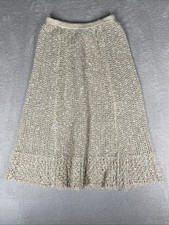 Pallas Irish Linen Hand Loomed Crochet Skirt Medium pull on Cream Coastal Boho