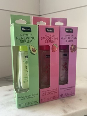 B-pure Glow Up  Serum Collection, Revitalize, Renew & Smooth Set Of 3