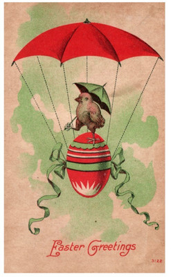 Antique Postcard Easter Greetings Chick Umbrella Posted
