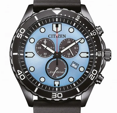 Citizen ECO-DRIVE Solar Chronograph Herrenuhr Eisblau 10 BAR WR AT2567-18L - Bild 1 von 4