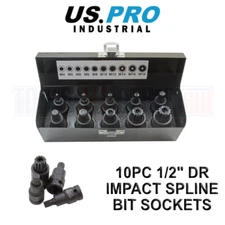 US PRO INDUSTRIAL Tools 10pc 1/2" dr Impact Spline Bit Sockets Set 3435
