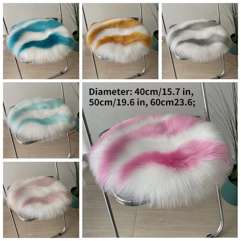 Round Faux Fur Cushion Pad Mat Fluffy Thick Sofa Chair Floor Warm Home Decor - Image 2 of 4