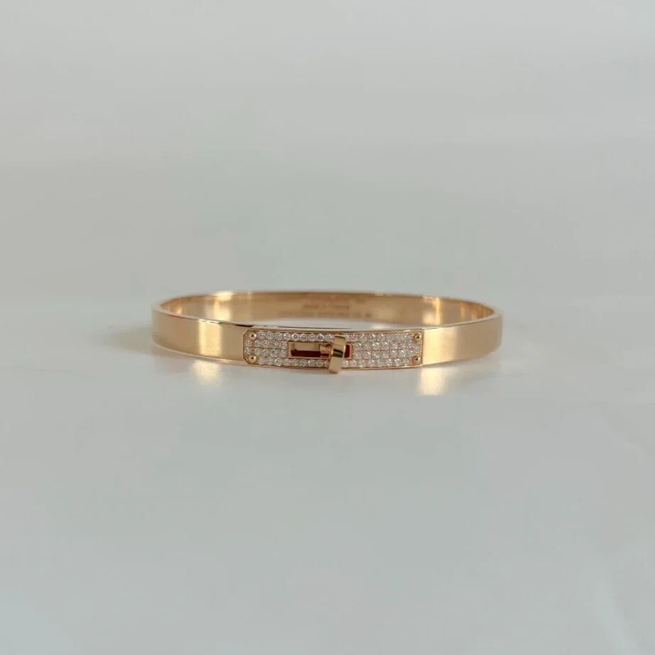 Hermes 18K Rose Gold w/61 Diamonds Kelly Bracelet