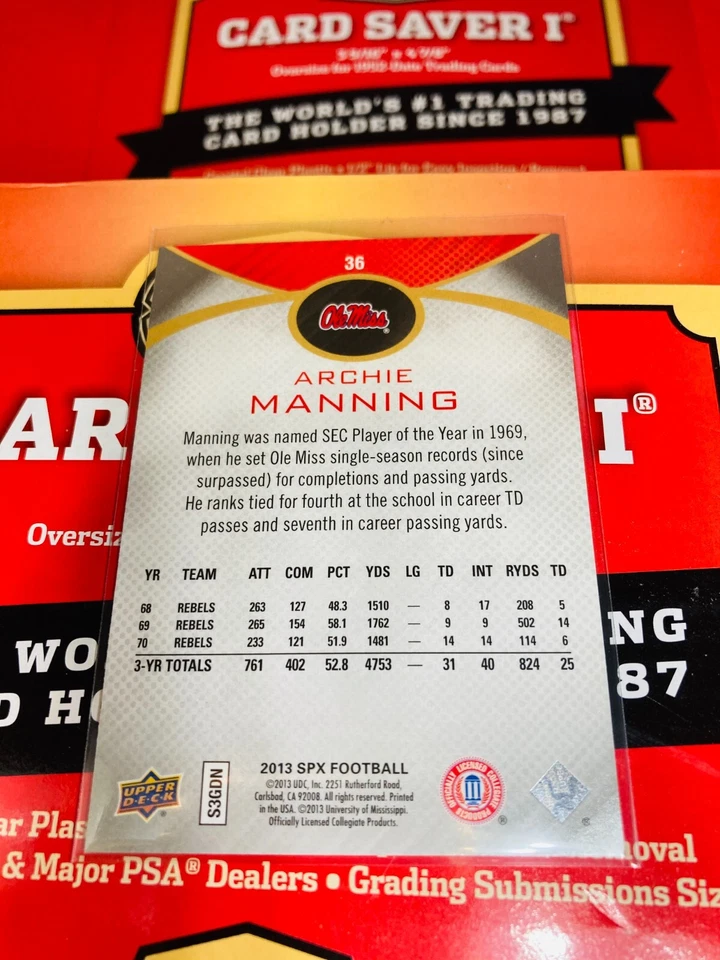 2013 SPx Archie Manning #36 OleMiss V314 50% OFF 3+ FIXED PRICED ITEMS! - Image 2 of 2