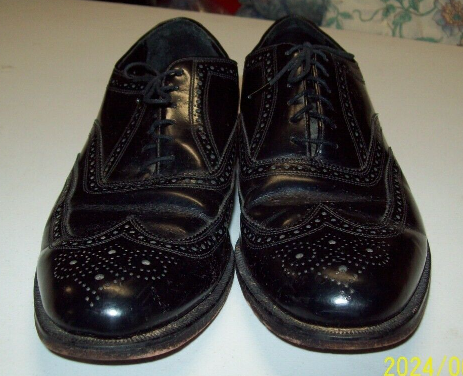 SAOLA Florsheim Nero Punte alari stringate da uomo taglia 12 M ottime condizioni (1905)