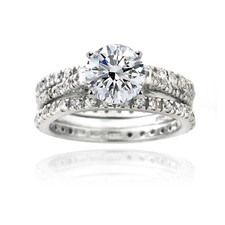 925 Silver 2ct CZ Engagement  Bridal Wedding Ring Set