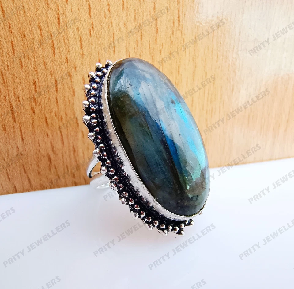 Labradorite Gemstone Ring, 925 Sterling Silver Ring, Antique Handmade Ring - Image 4 of 4