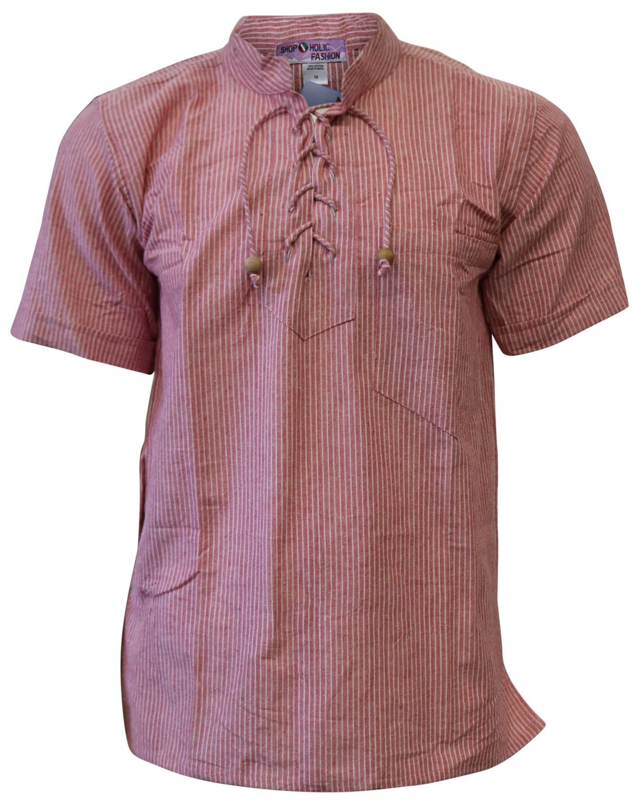 Mens Holiday Shirts Short Sleeve Light Summer Collarless Cotton Grandad