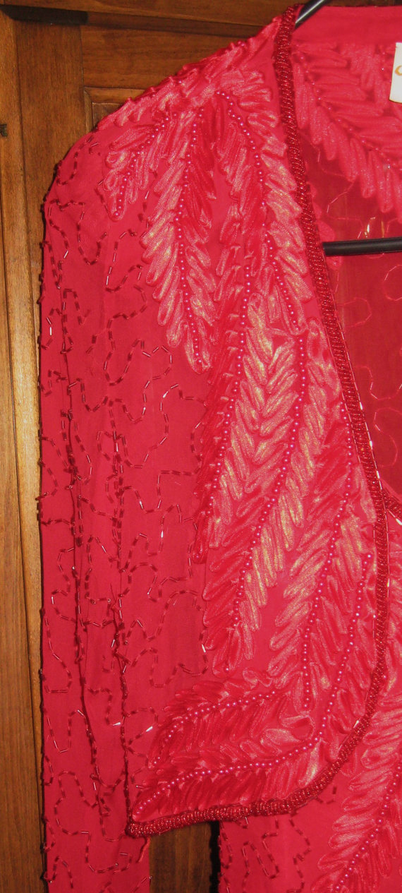 Vintage Red Beaded Full Length Dress with Bolero/Shru… Gem