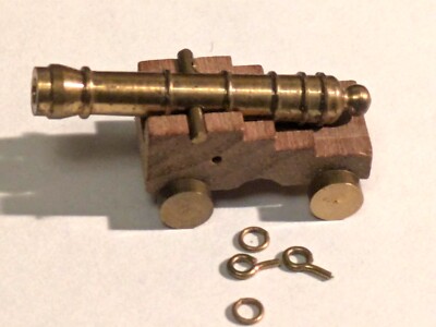 Ship Model Fittings Parts 30mm Brass & Walnut Cannon w/ brass trucks (wheels) #2