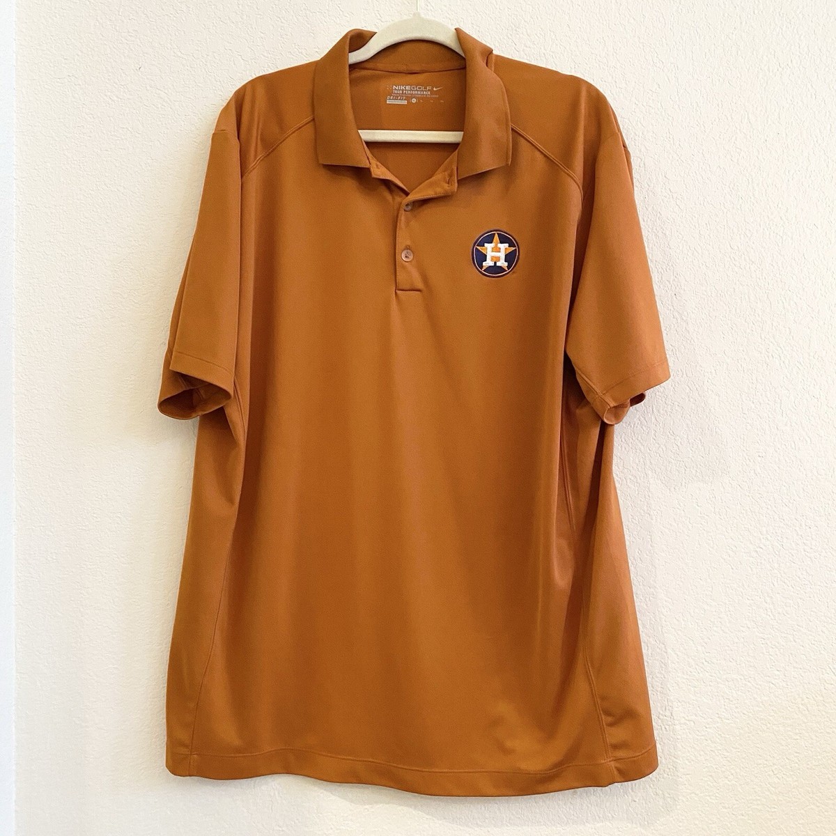 Houston Astros Nike Polo Shirt Mens XL Orange Dri-Fit Performance Golf MLB