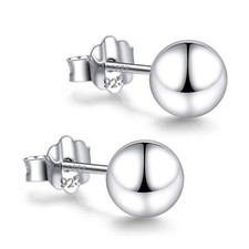 18K White Gold Plated Sterling Silver Ball Stud Earrings 3mm-10mm Options, Si...