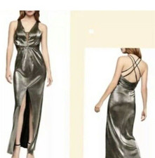 BCBG max dress maxi size 8 women v-neck gold prom wedding A000283