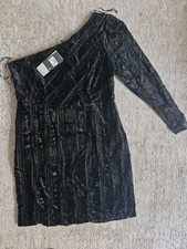 NEXT Black & Silver Sparkle One Shoulder Party Short Dress Size 10-12 NWT@£60