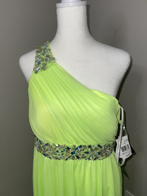 party city green dress City Triangles Green Formal Prom Party Dress Size 13 Rhinestones Beautiful