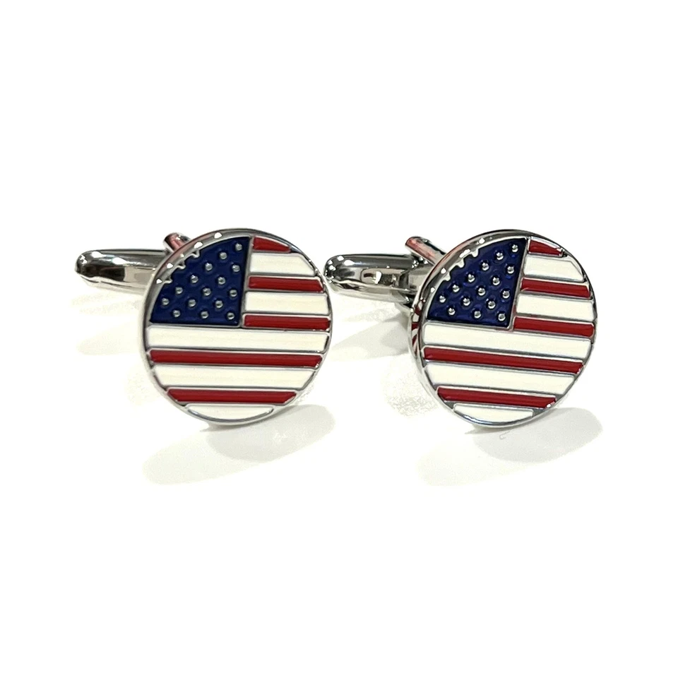 USA Flag Cufflinks For Men Birthday Wedding Gift Cufflink In Box - Image 2 of 4