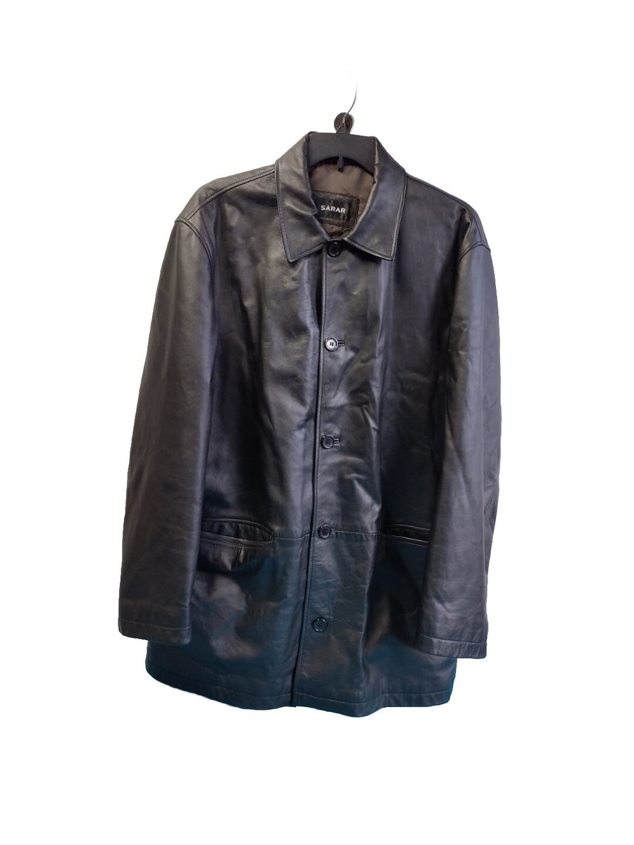 SARAR Mens Black Button up Leather Lined Jacket Size XL Made in