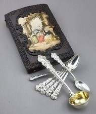 Biedermeier Dessert Besteck Silber Wien Austria 1843 Radpunze Originalschatulle