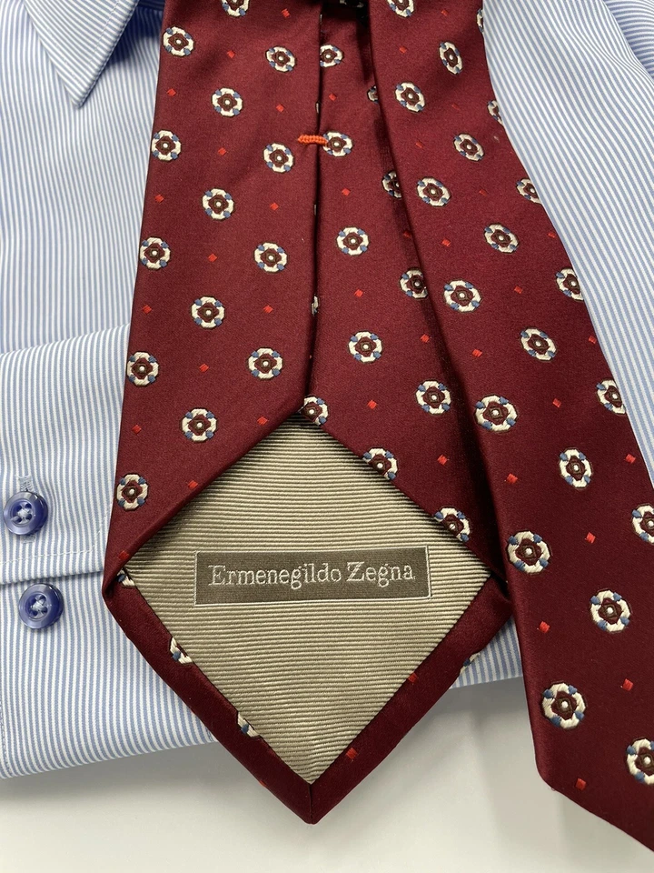 Ermengildo Zegna Maroon & White Dot 100% Silk Tie - Image 3 of 4