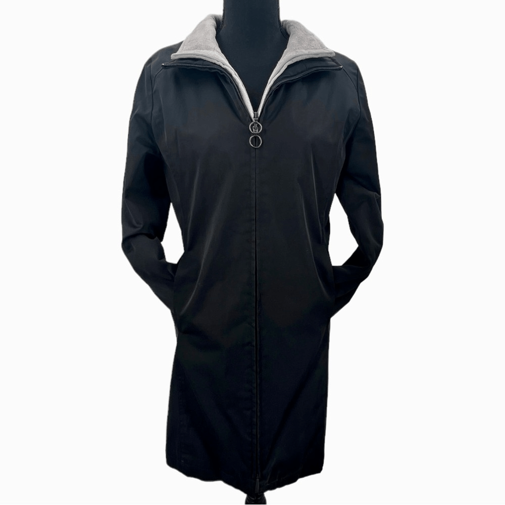 Weatherproof Black and Gray Double Zip Fleece Quilted Lined Long Coat