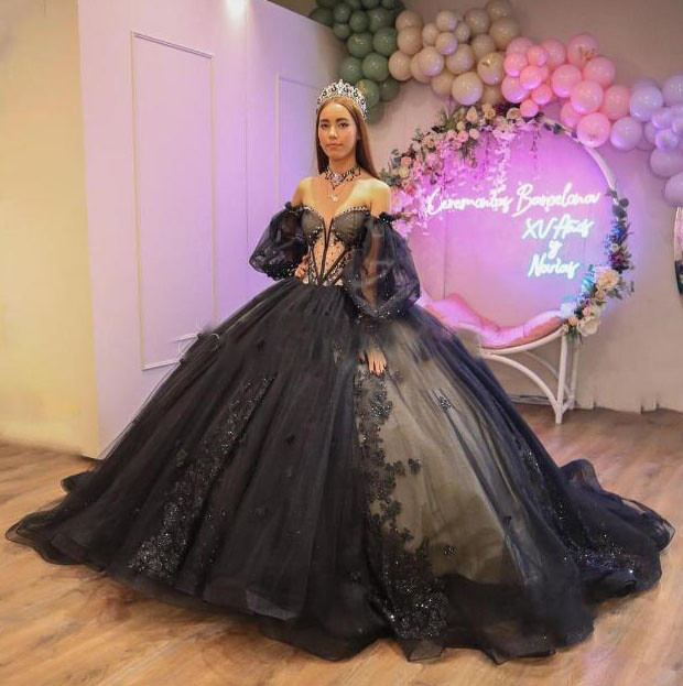 black and purple 15 dresses Off Shoulder Cape Quinceanera Dress by House of Wu 26079 20 / Lilac Multi