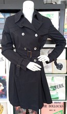 Searle Black Cotton Blend Double Breasted Belted Trench Coat Uk Size 10
