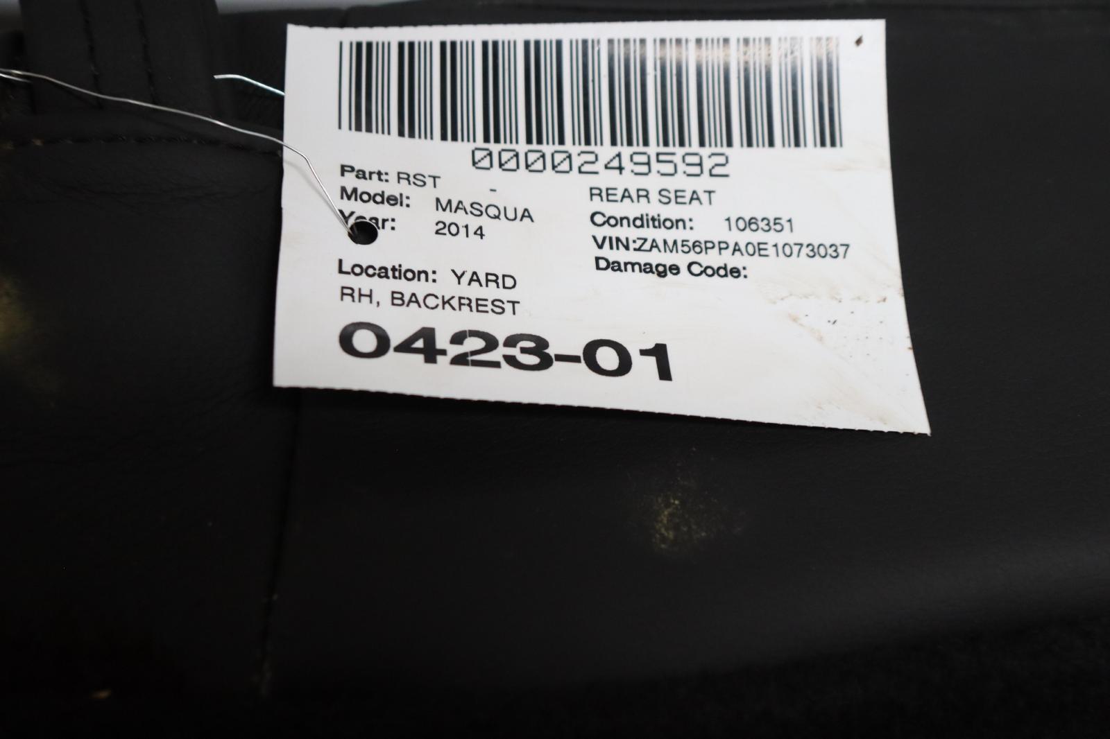 2014-2017 MASERATI QUATTROPORTE REAR SECOND ROW RIGHT SIDE BACKREST CUSHION OEM