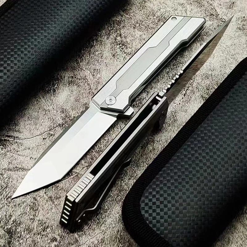 Cuchillo Plegable Alta Gama Todo Mango Acero CNC Precisión Tallado Exterior Plegable Foto 4 de 4