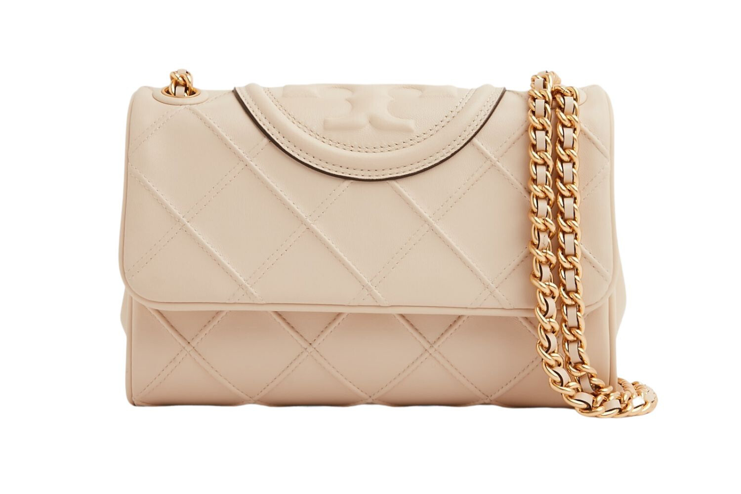 Мягкий трансформер Tory Burch Fleming Umhängetasche Leder бежевого цвета