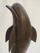 Vintage Hand Carved Iron Wood Sea Dolphin Mammal Statue Figurine  11.75 inch