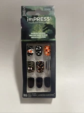 IMPRESS NAILS PRESS ON Short  - Shiny Black & Orange with Halloween