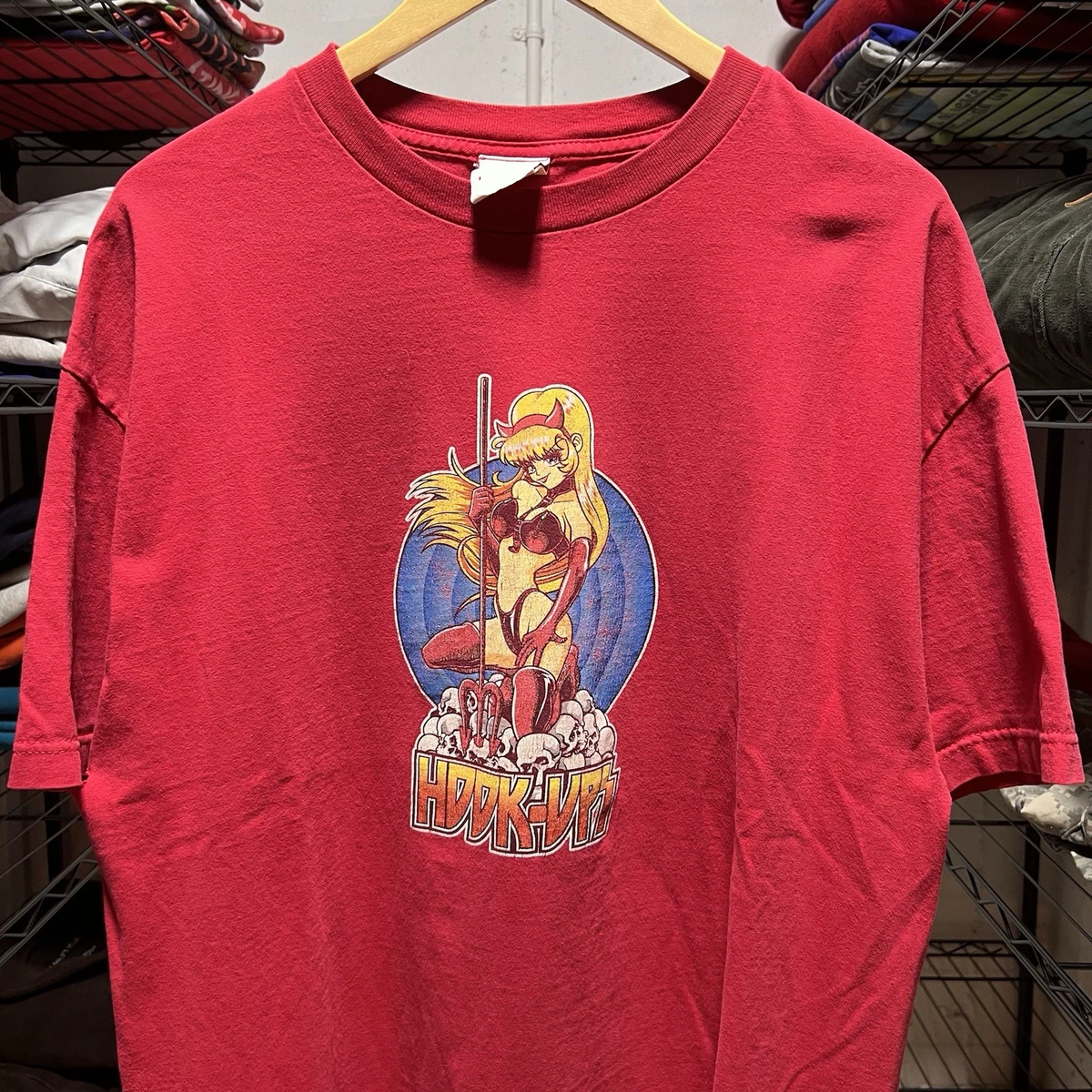 Vintage 2000s Hook Ups Skateboards T-Shirt Red Anime Girl Skater Tee