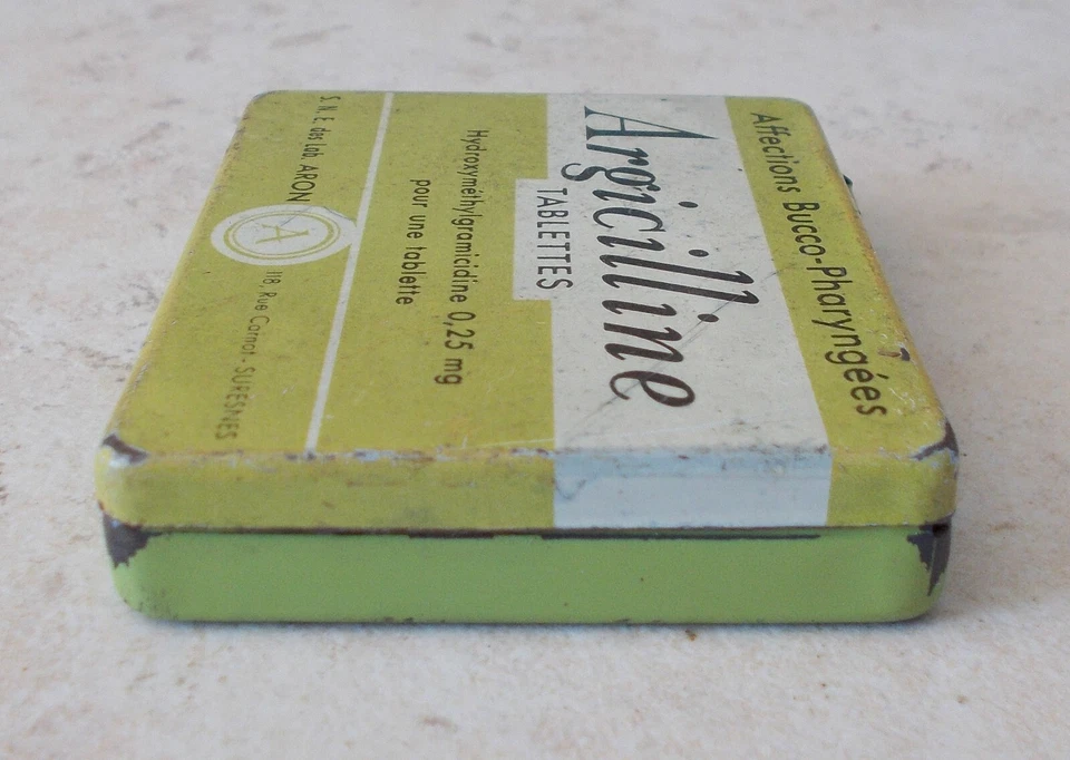 Ancienne Boite métal ARGICILLINE Médicament Pharmacie Gorge France vert - Photo 4/4