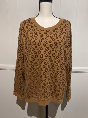 Time and Tru EUC Women s Brown Leopard Shirt LS Size 3XL 60x25  Crew Neck D5/2