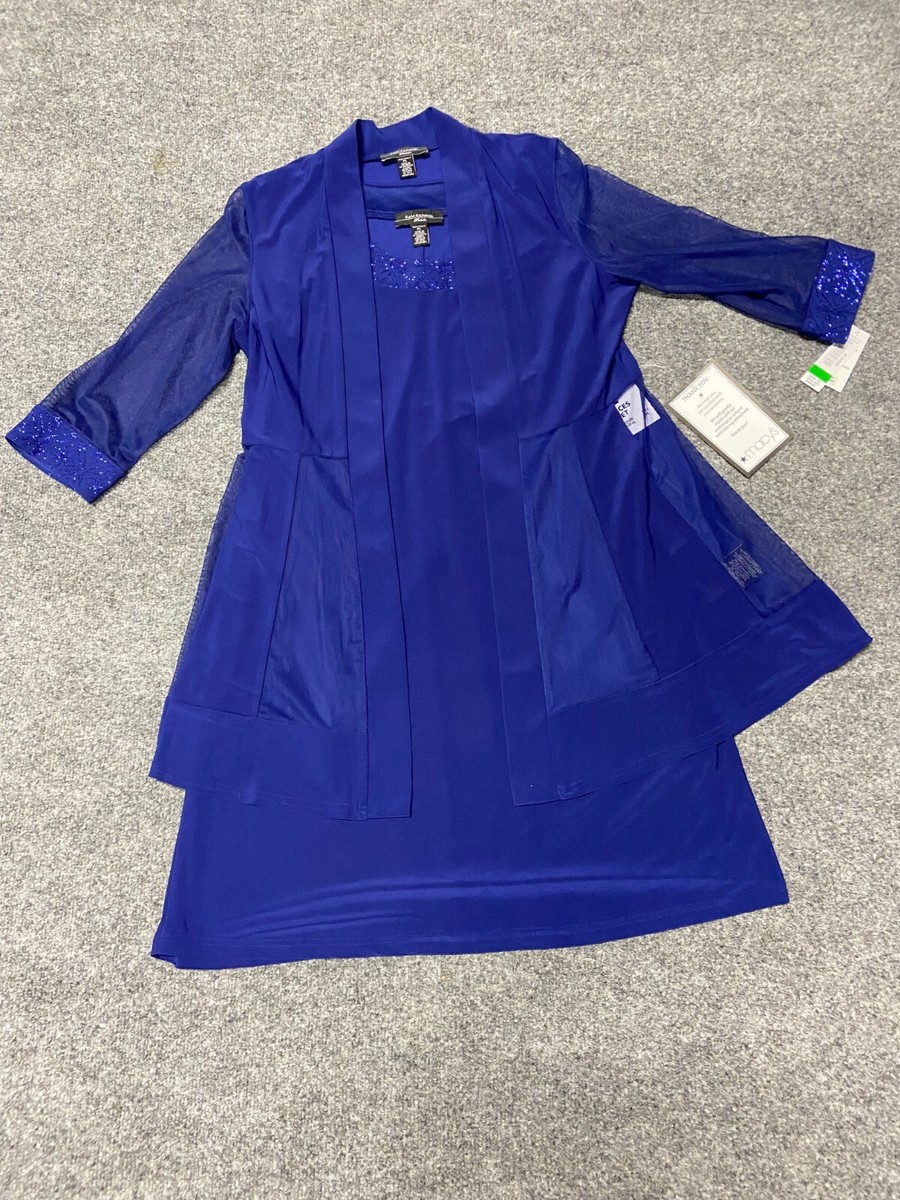 r&m richards royal blue dress Floral Lace Dress with Sheer Chiffon Jacket & Pearl Neckline main image 1