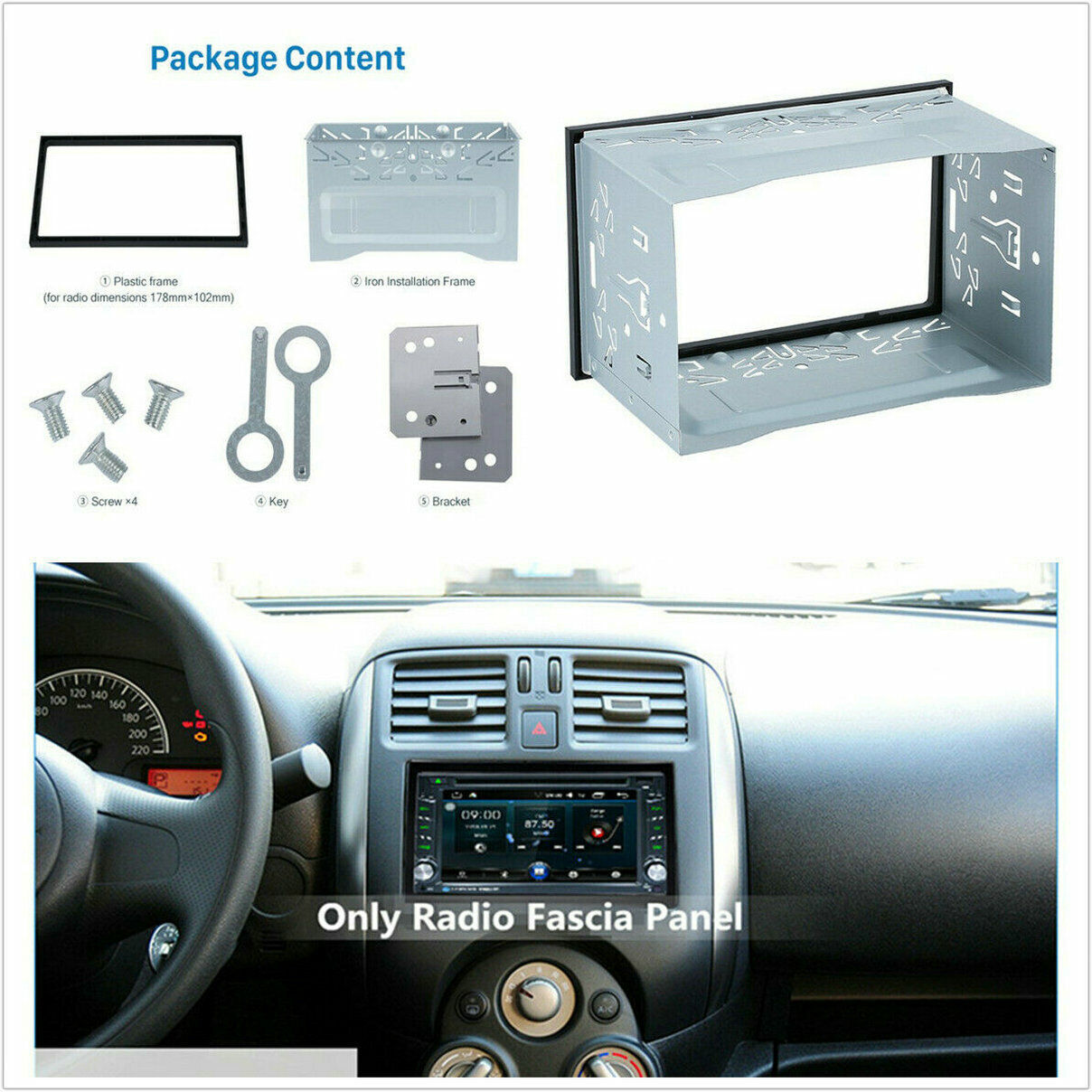 2Din Metal Fascia Mounting Dash Kit For Car Radio DVD Stereo