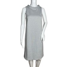 Ann Taylor Dress Women XS Tall Gray Shift Fold Over High Neck Neutral Minimalist