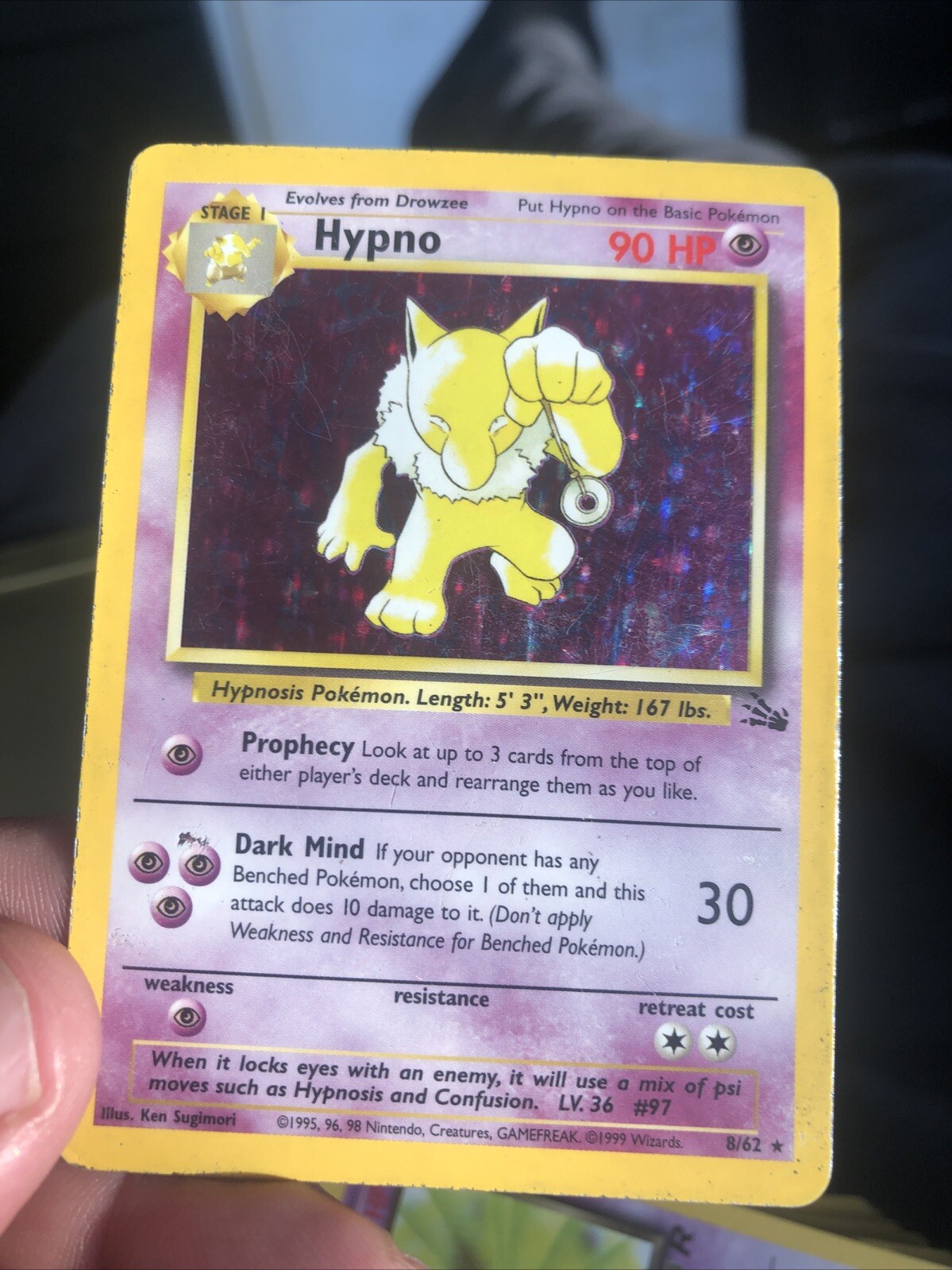 Pokemon 1999 Hypno Holo Fossil 8/62 LP