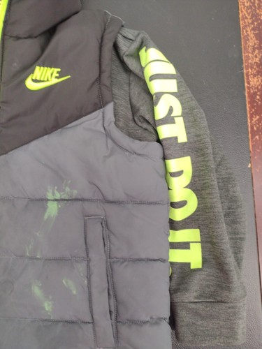 Nike Jacket Boys Size 7 Black Gray Puffer Hooded Spellout Fleece Hoodie Zip Tech - Picture 19 of 24
