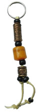 handmade keychain beads strung on leather 2 metal 1 glass 6 black plastic 5.5" L