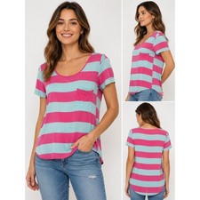 Splendid Striped T-Shirt Medium Pink Blue Sco...