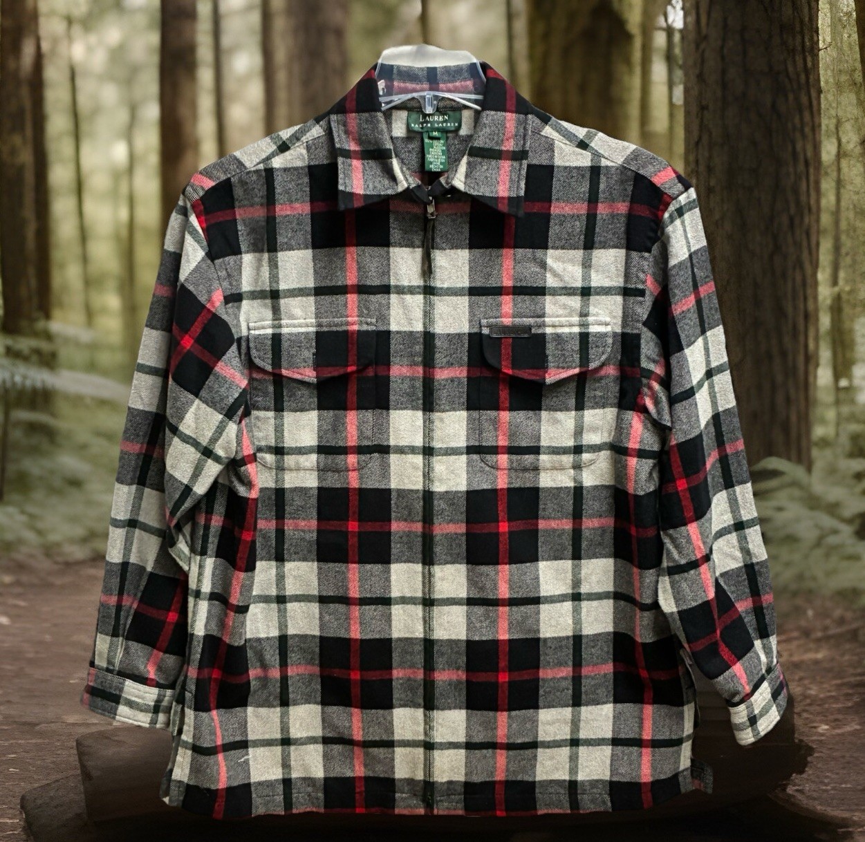 Lauren Ralph Lauren Men's Medium Flannel Full Zip Plaid Shirt Jacket