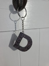 Initial New Block Letter D Resin Black W Sparkle Key Chain
